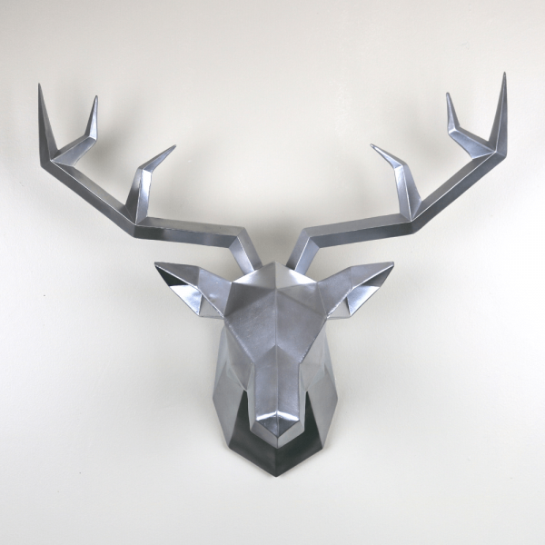 Limited Editions – Large Geometric Deer Head Wall Sculpture Full Chrome