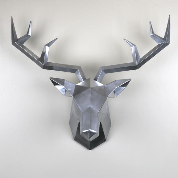 Limited Editions – Large Geometric Deer Head Wall Sculpture Full Chrome