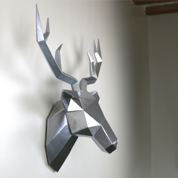 Limited Editions – Large Geometric Deer Head Wall Sculpture Full Chrome