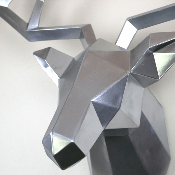 Limited Editions – Large Geometric Deer Head Wall Sculpture Full Chrome
