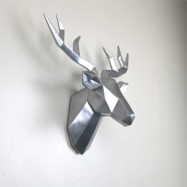 Limited Editions – Medium Geometric Deer Head Wall Sculpture Full Chrome