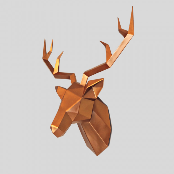 Limited Editions Large Geometric Stag Head Wall Sculpture Copper
