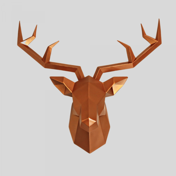 Limited Editions Large Geometric Deer Head Wall Sculpture Copper