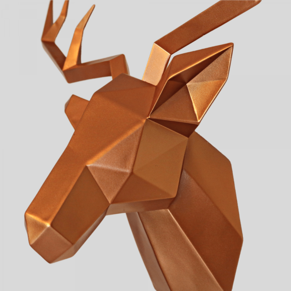 Limited Editions Large Geometric Deer Head Wall Sculpture Copper